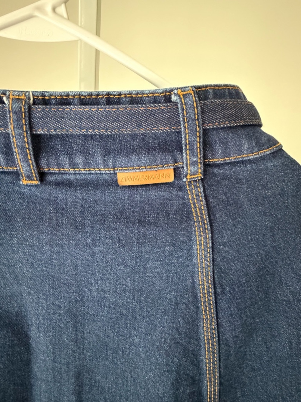 Zimmermann Dark Blue Denim A-Line Midi Skirt with Belt - Picture 9 of 10